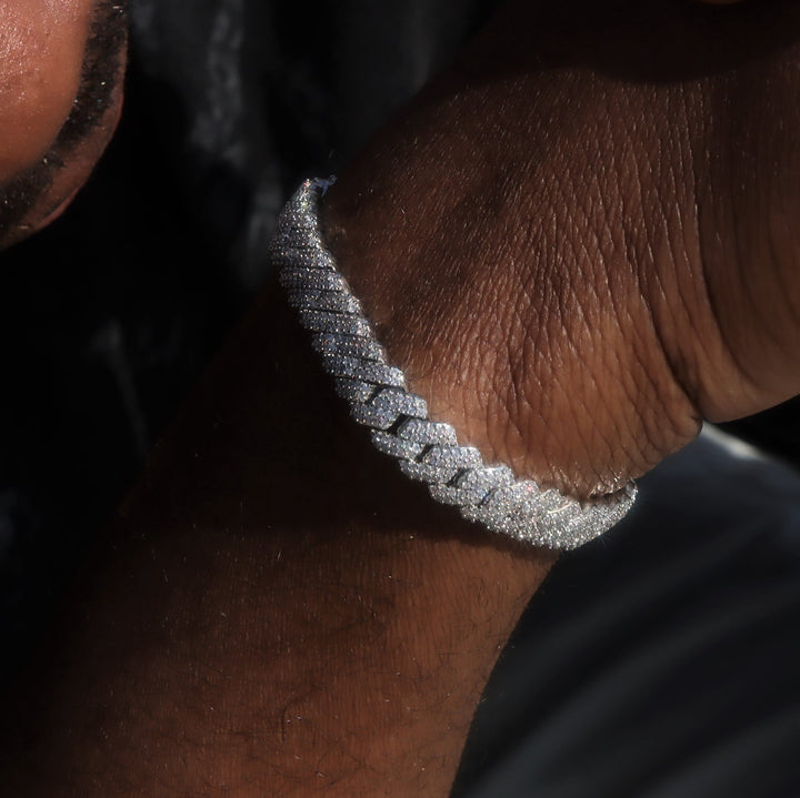8mm Moissanite Prong Cuban Link Bracelet in White Gold