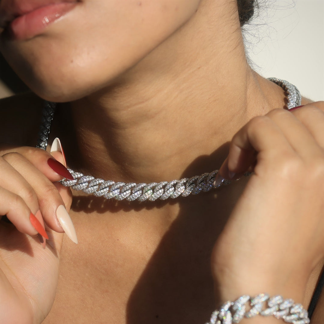 Women's 10mm Diamond Cuban Chain in White Gold