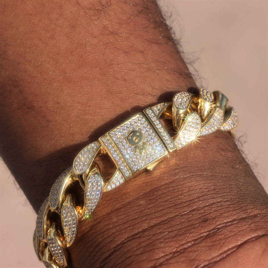 15mm Iced Cuban Bracelet in 18K Gold