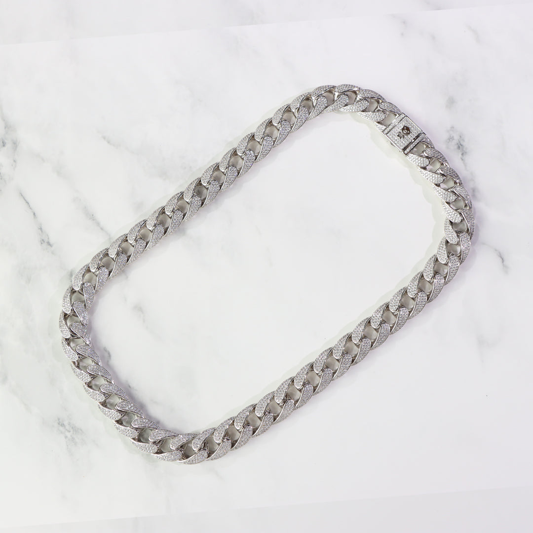 15mm Iced Cuban Link Chain in White Gold