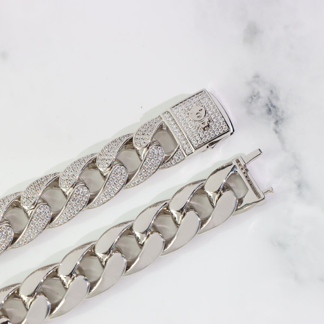15mm Iced Cuban Link Chain in White Gold