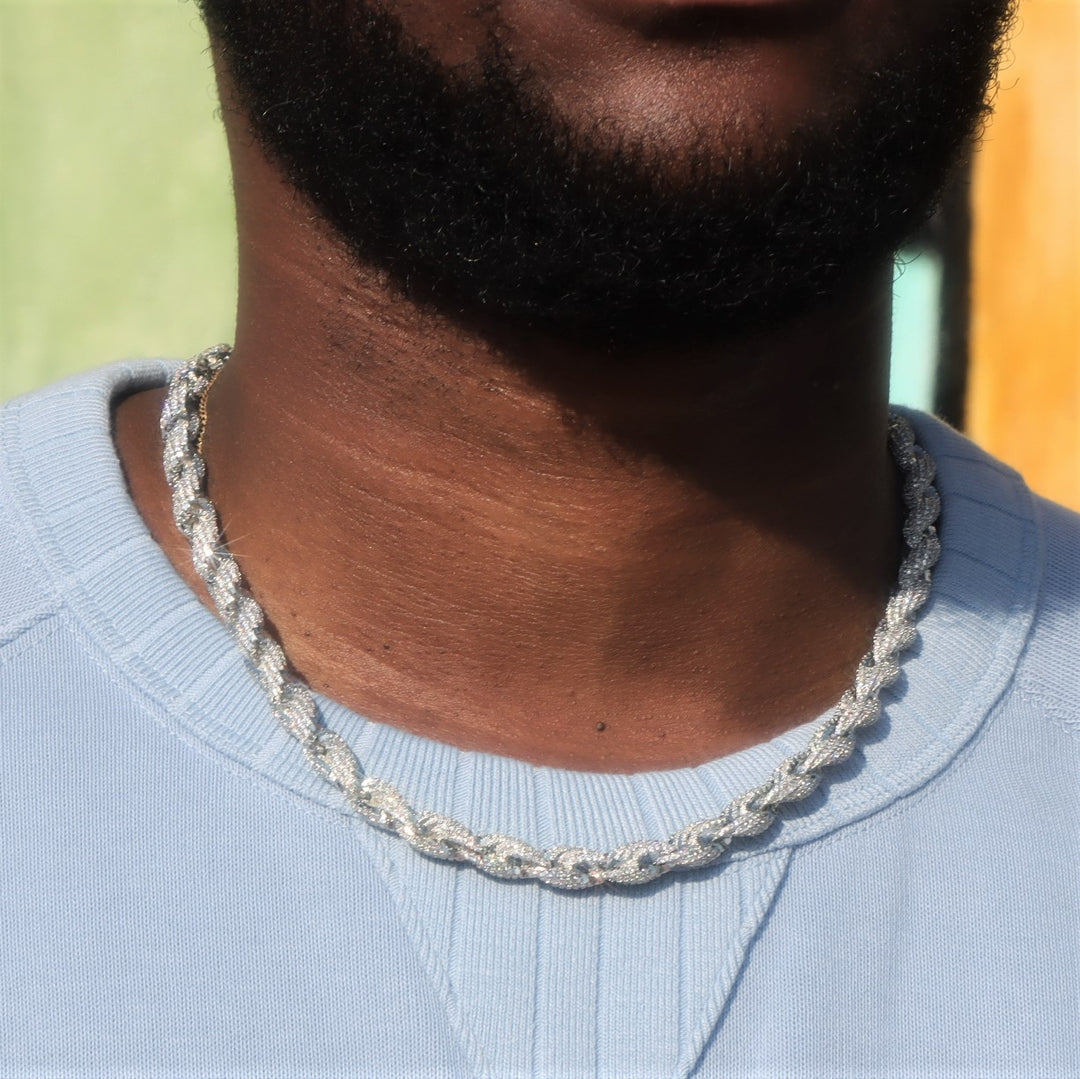 10mm Iced Rope Chain in White Gold