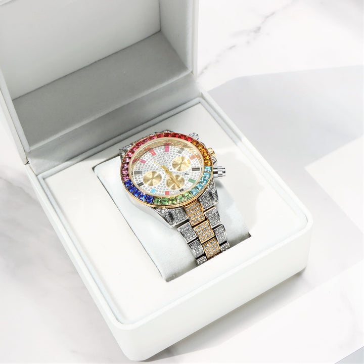 Men's Two-Tone Rainbow 40mm Iced Watch