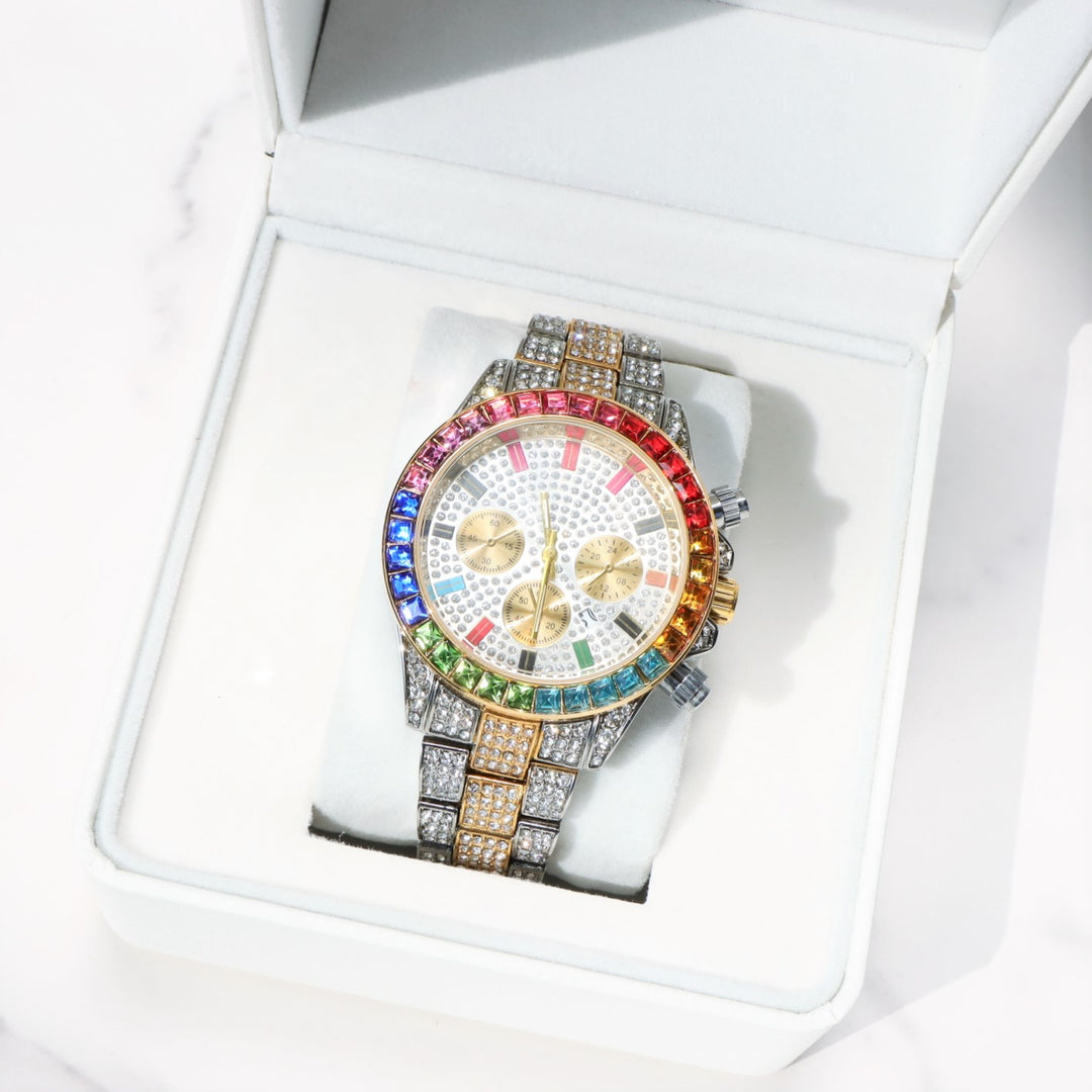 Men's Two-Tone Rainbow 40mm Iced Watch