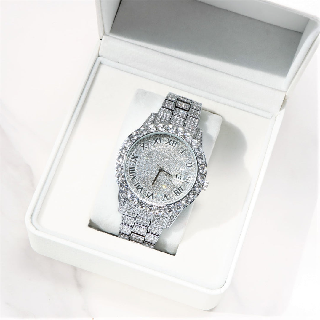 17mm Stainless Steel Waterproof White Gold Watch with Diamond