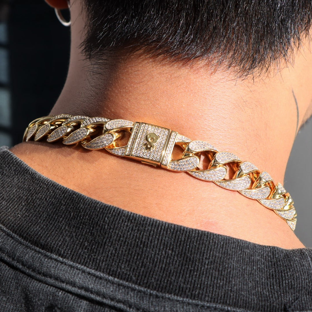 15mm Iced Cuban Link Chain in 18K Gold