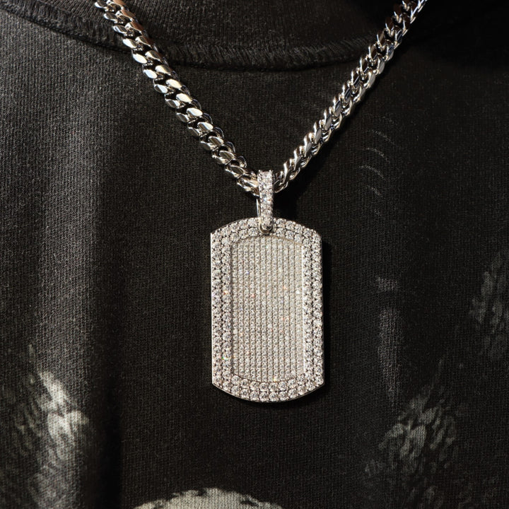 Iced Dog Tag Pendant in White Gold