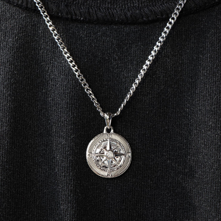 Compass Pendant in Sterling Silver with Center Moissanite
