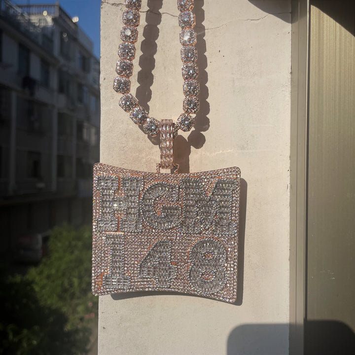 Custom Full Iced Name Plate with Baguette Letter Pendant