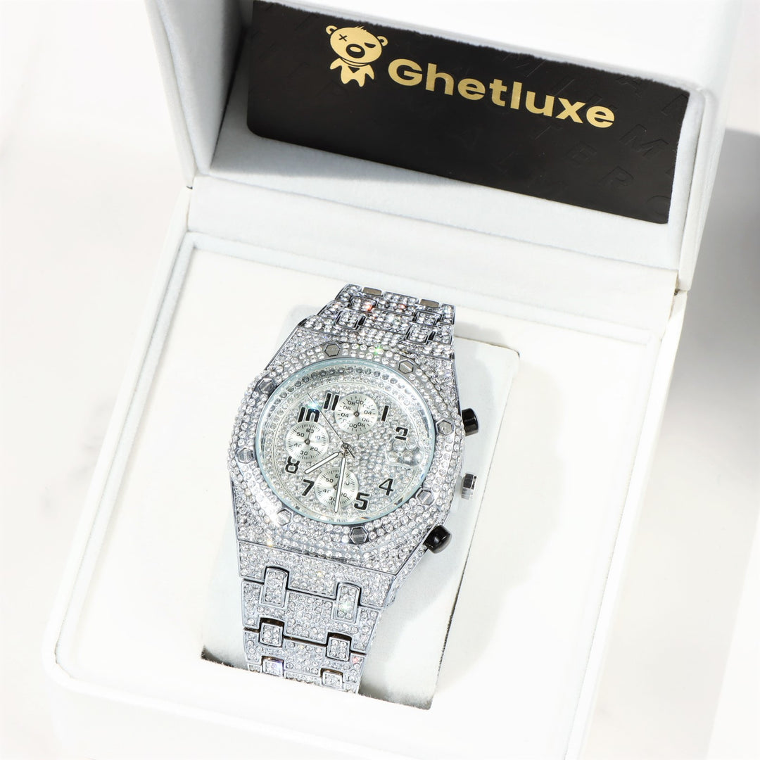 45mm Full Iced Watch in White Gold