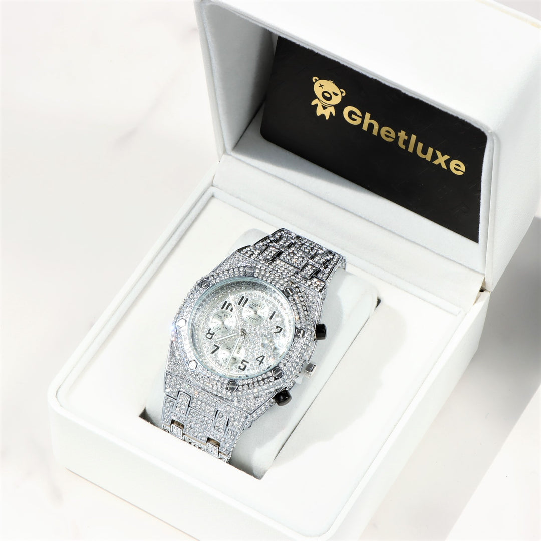 45mm Full Iced Watch in White Gold