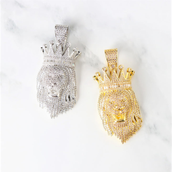 Iced Crown Roaring Lion Pendant
