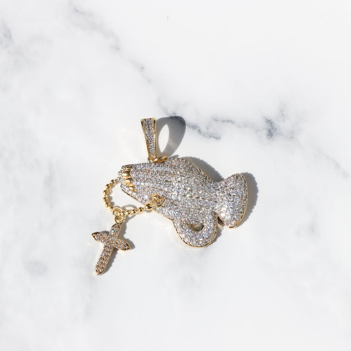 Iced Praying Hands Pendant