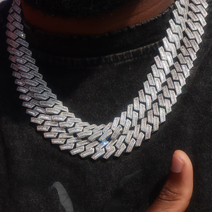 16mm Baguette Diamond Cuban Link Chain in White Gold