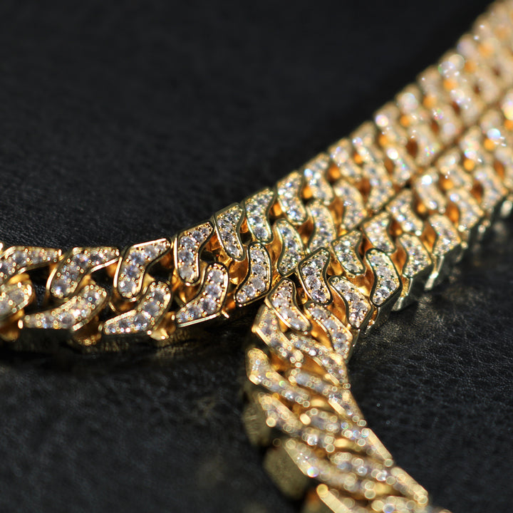 12mm Gold Iced Cuban Link Chain with Glow In the Dark Back