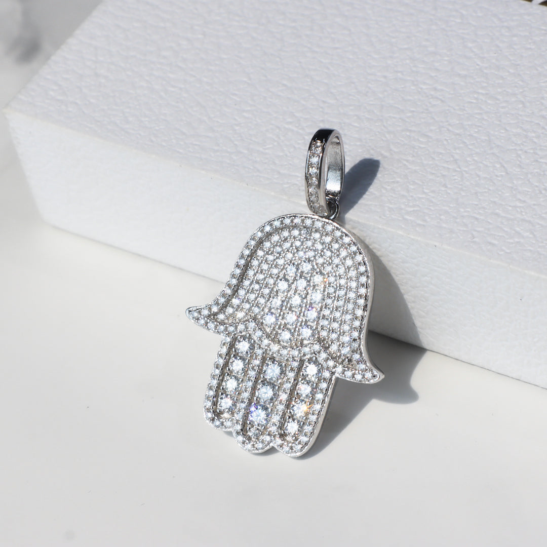 Moissanite Hamsa Pendant in Sterling Silver