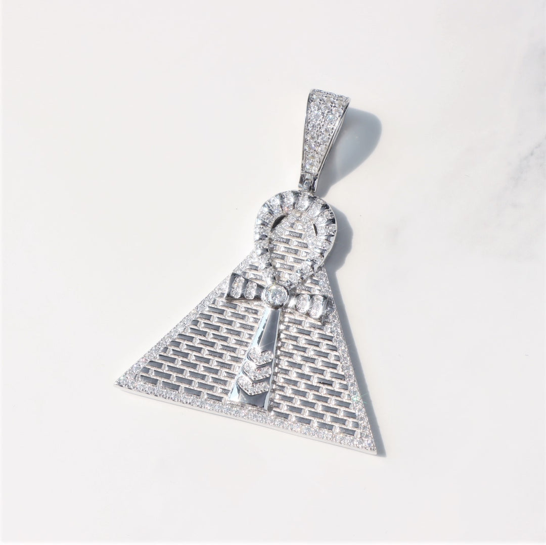 Moissanite Egyptian Ankh Cross Pyramid Pendent in Sterling Silver