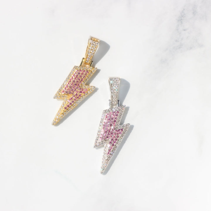 Women's Moissanite Bolt Pendant in Sterling Silver with Pink Gemstone
