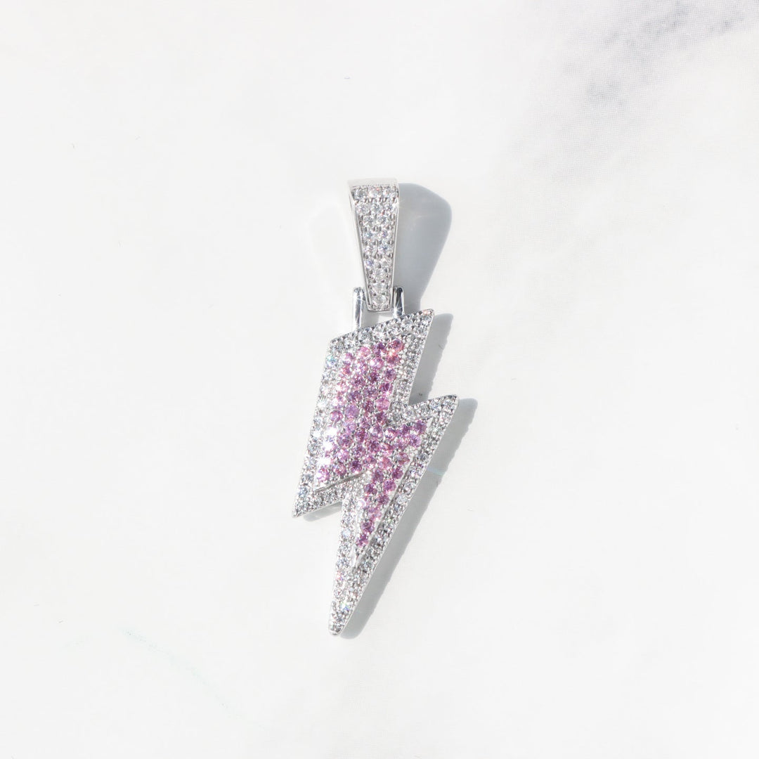 Women's Moissanite Bolt Pendant in Sterling Silver with Pink Gemstone