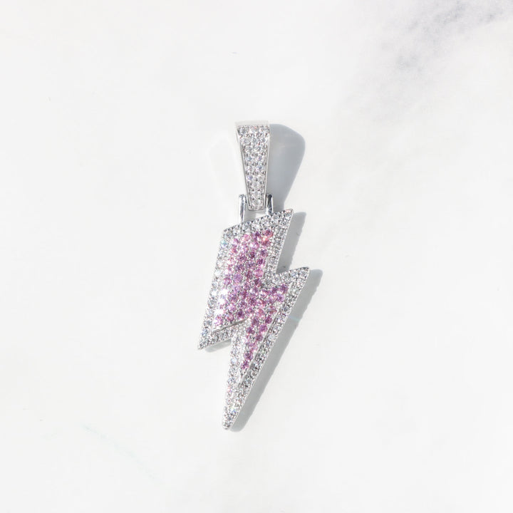 Women's Moissanite Bolt Pendant in Sterling Silver with Pink Gemstone