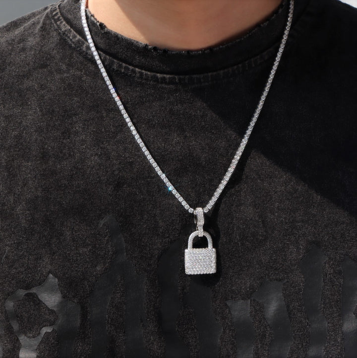 Moissanite Lock Pendant in Sterling Silver
