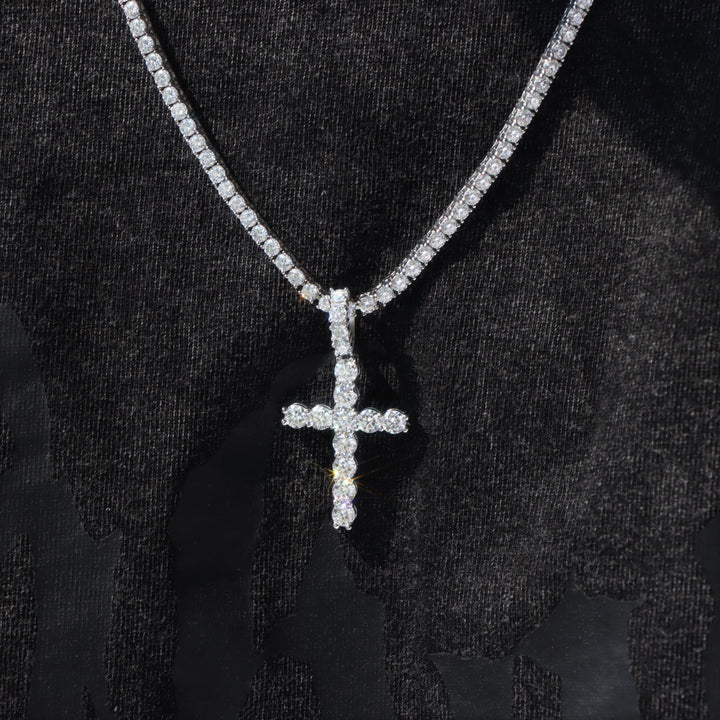 Moissanite Diamond Cross Pendant in White Vermeil