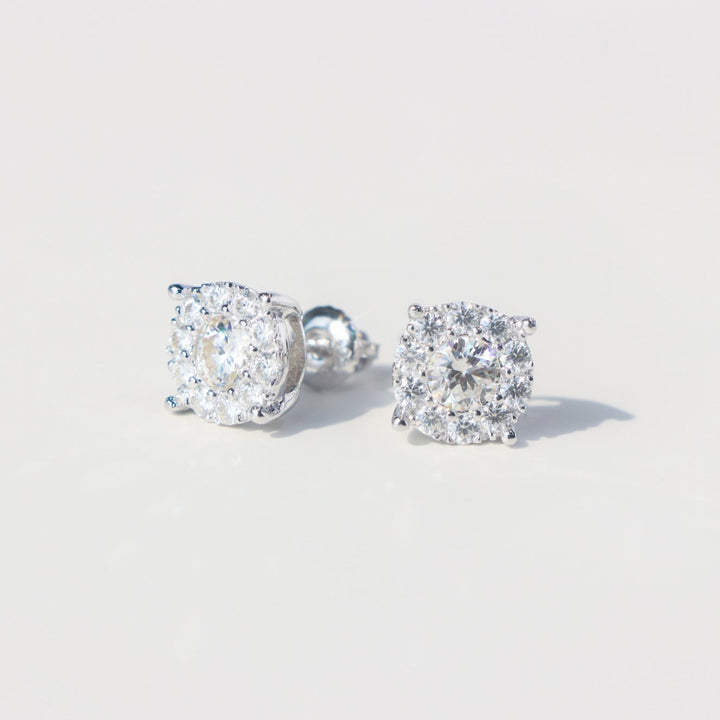 Round Floral Moissanite Stud Earrings in Sterling Silver
