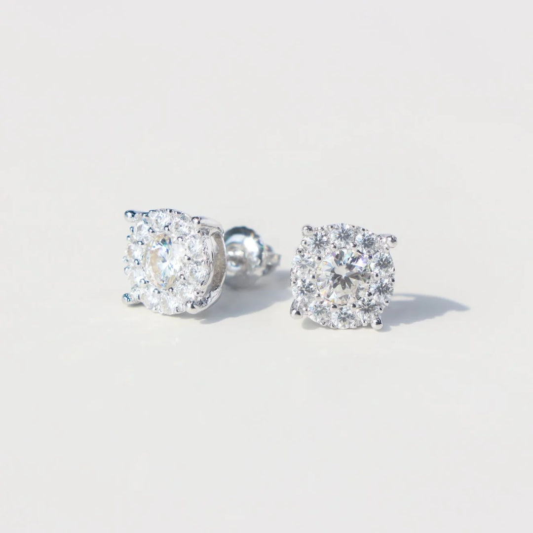 Women's Round Floral Moissanite Stud Earrings in Sterling Silver