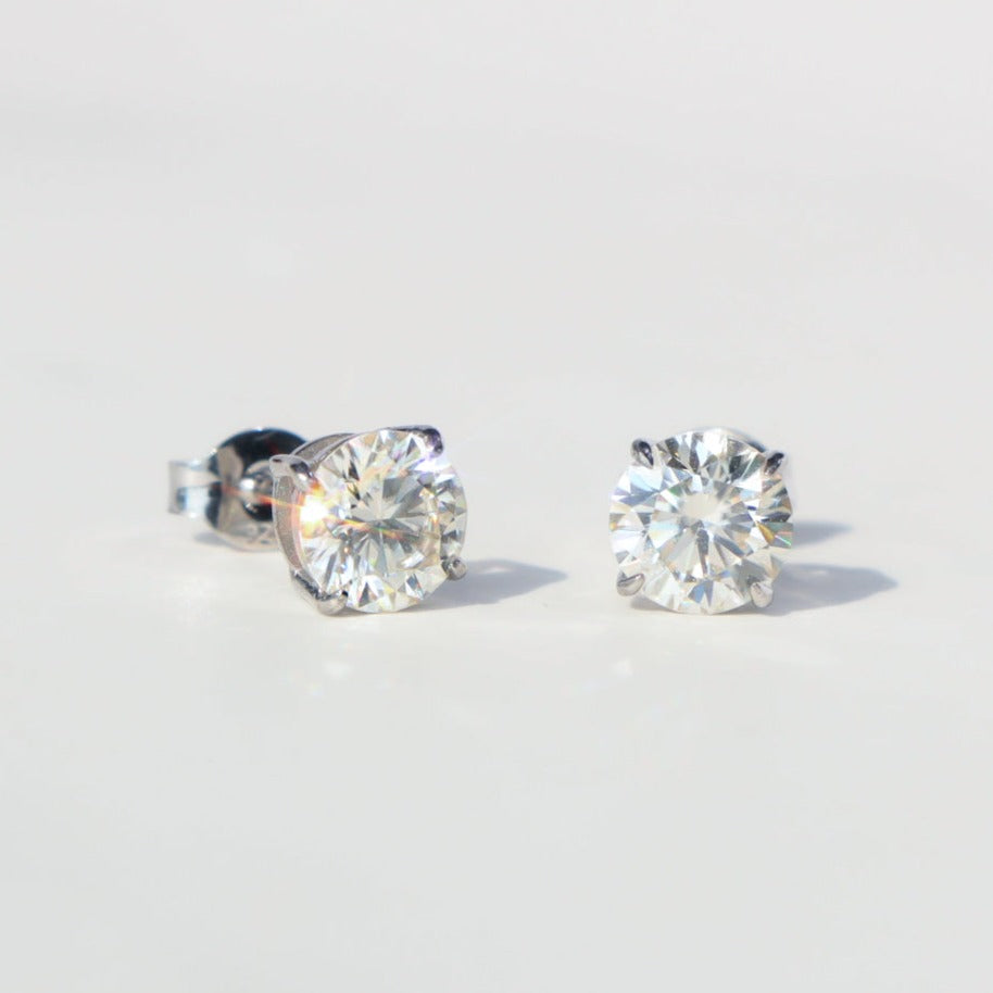 Round Cut Moissanite Claw-Set Stud Earrings