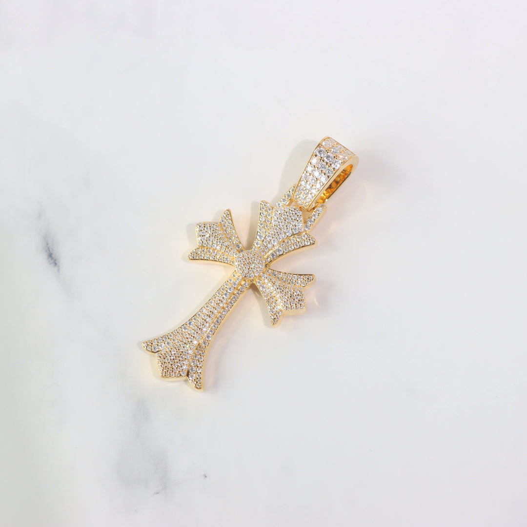 Iced VVS Moissanite Cross Pendant in Sterling Silver