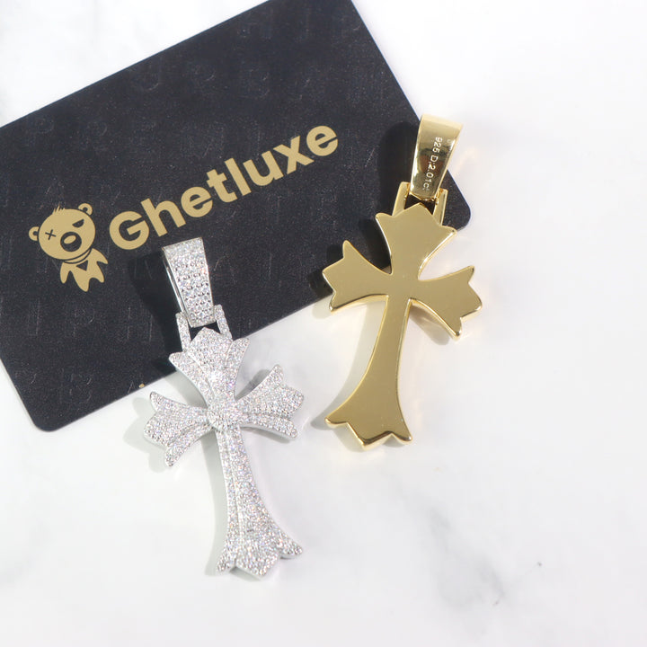 Iced VVS Moissanite Cross Pendant in Sterling Silver