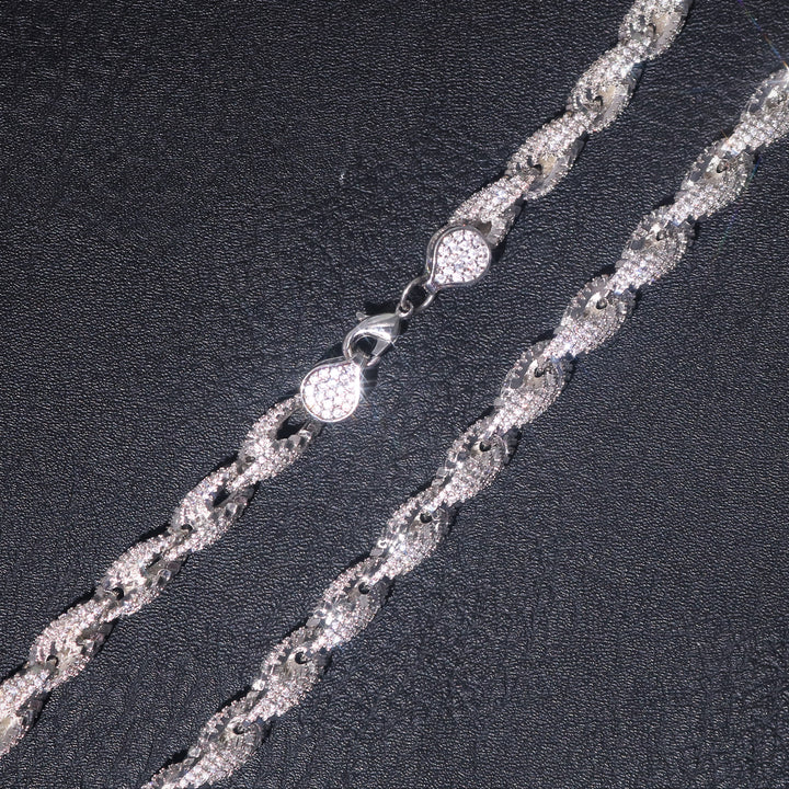 10mm Iced Rope Chain in White Gold