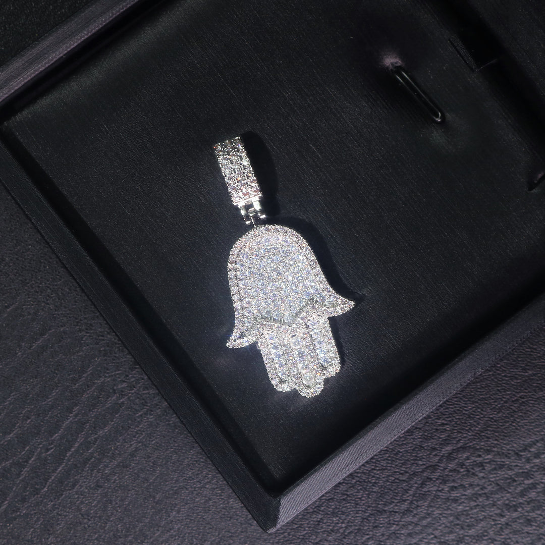 Fully Iced Hamsa Hand Pendant