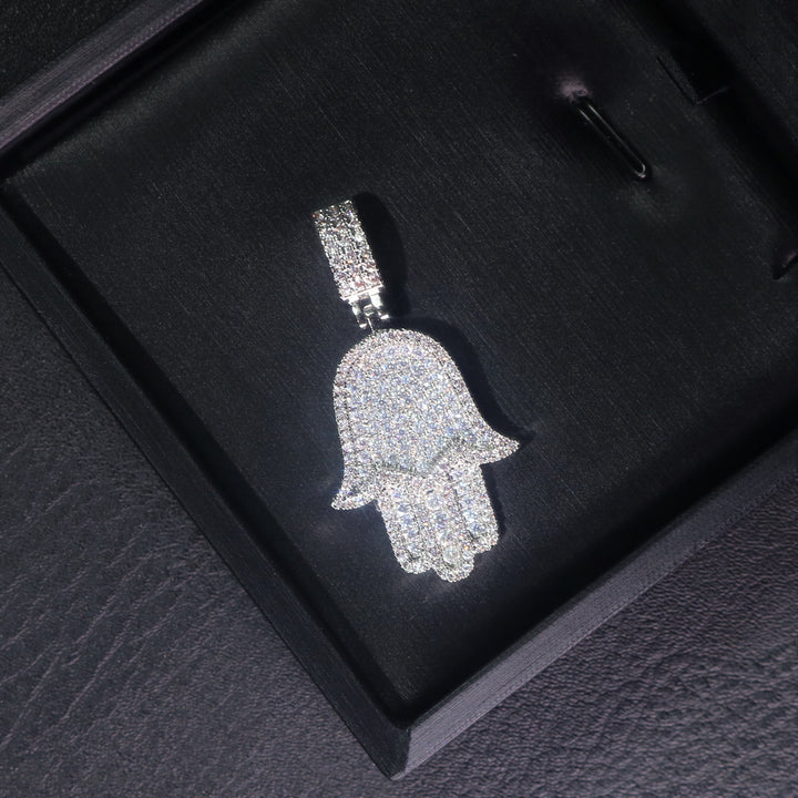 Fully Iced Hamsa Hand Pendant