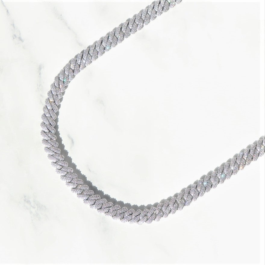 8mm Diamond Prong Cuban Chain in White Gold