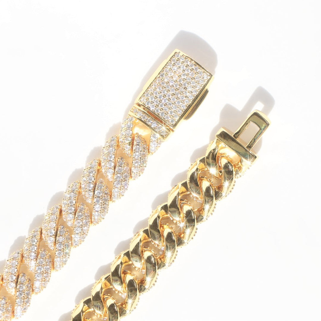 10mm Diamond Cuban Bracelet in Gold