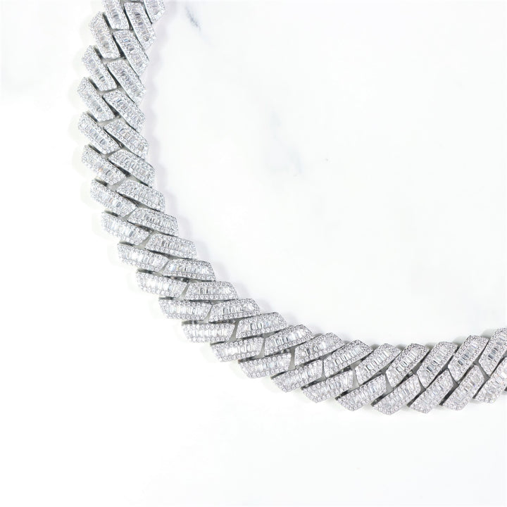 19mm Baguette Diamond Cuban Link Chain in White Gold
