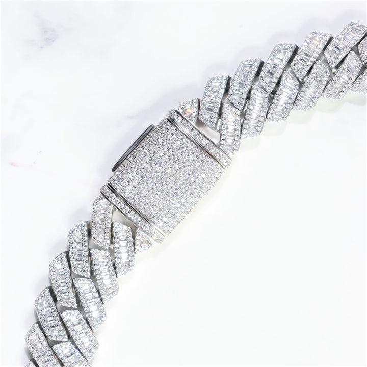 19mm Baguette Diamond Cuban Link Chain in White Gold