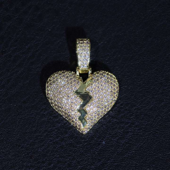 Iced Small Broken Heart Pendant