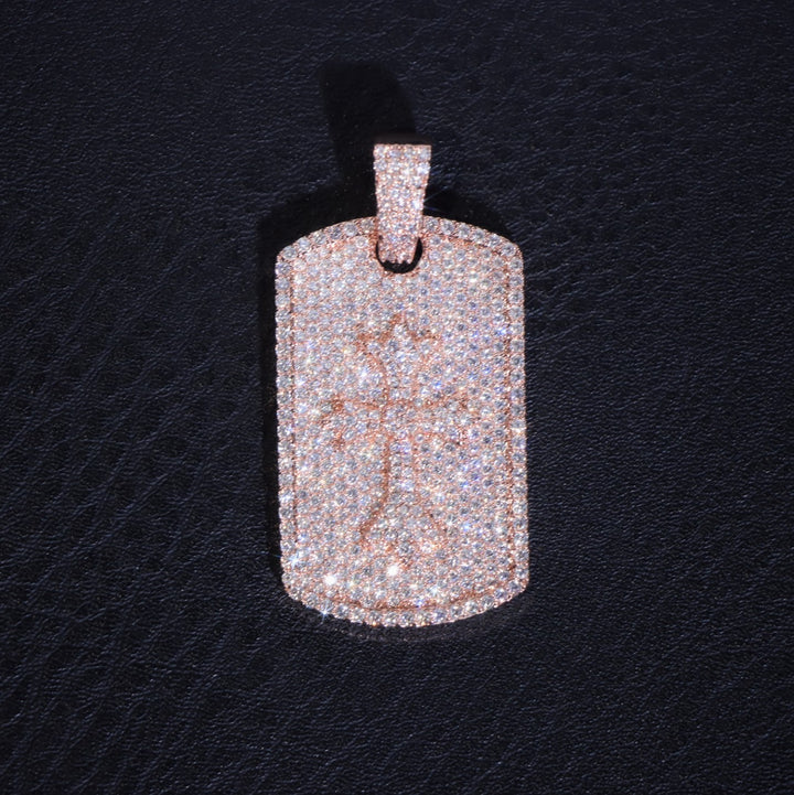 Full Iced Dog Tag Pendant with 3D Cross