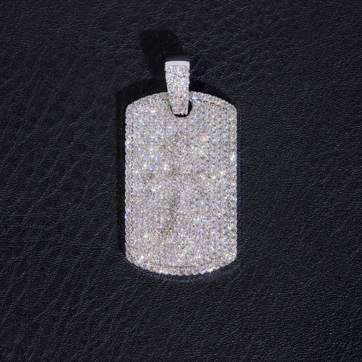 Full Iced Dog Tag Pendant with 3D Cross