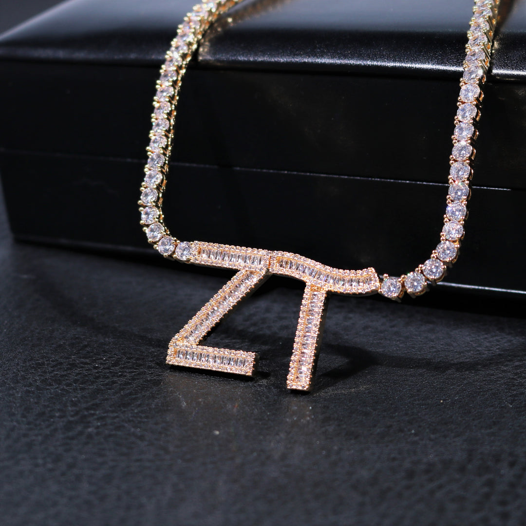 Baguette Custom Letter Pendant with 4mm Tennis Chain Necklace