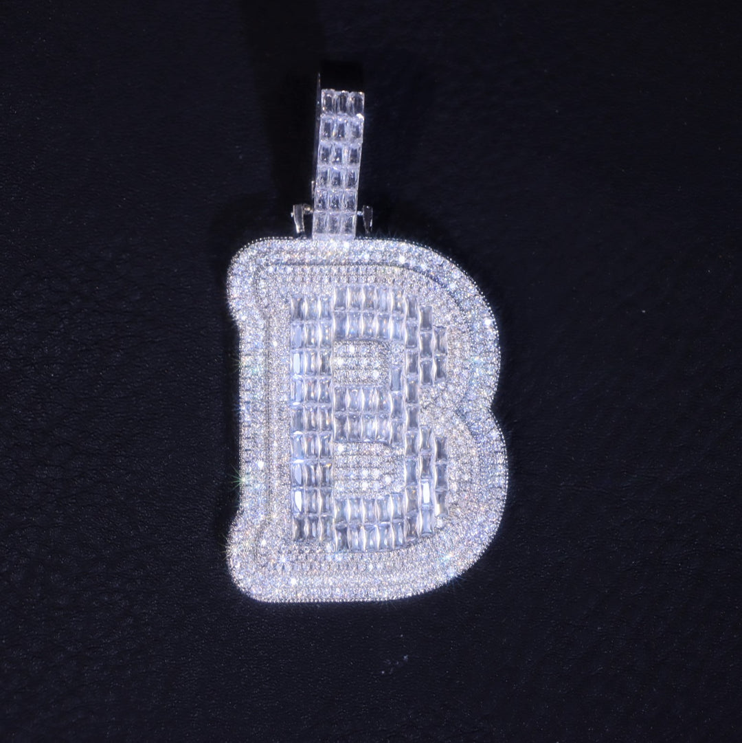 Bling Baguette Diamond Initial Pendant Necklace