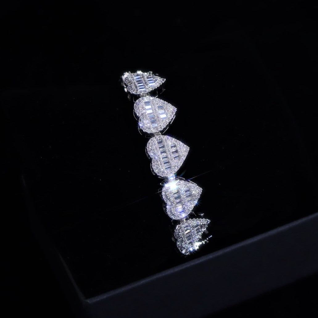 Baguette Moissanite Diamond Heart Bracelet