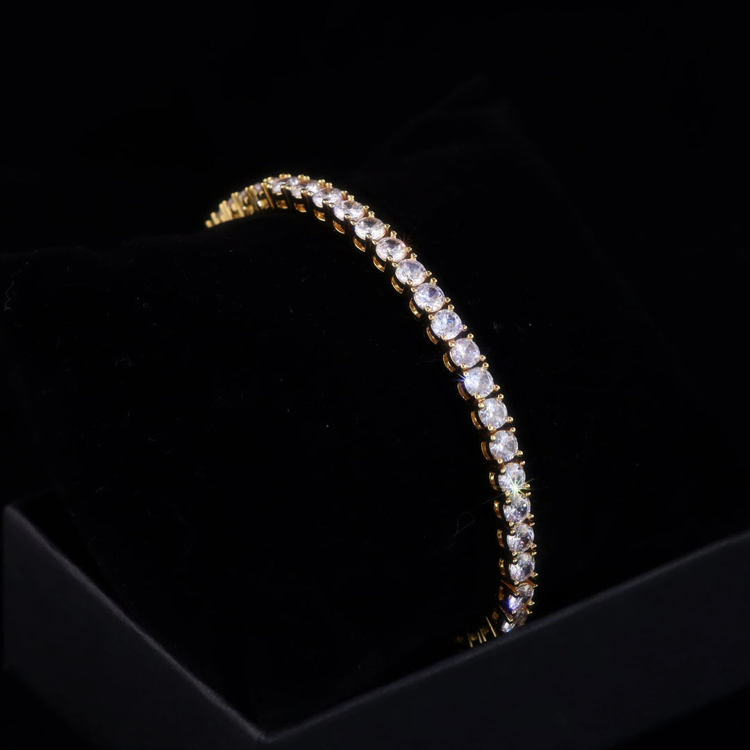 Bracelet Tennis Diamant Rond 5mm Plaqué Or 18K