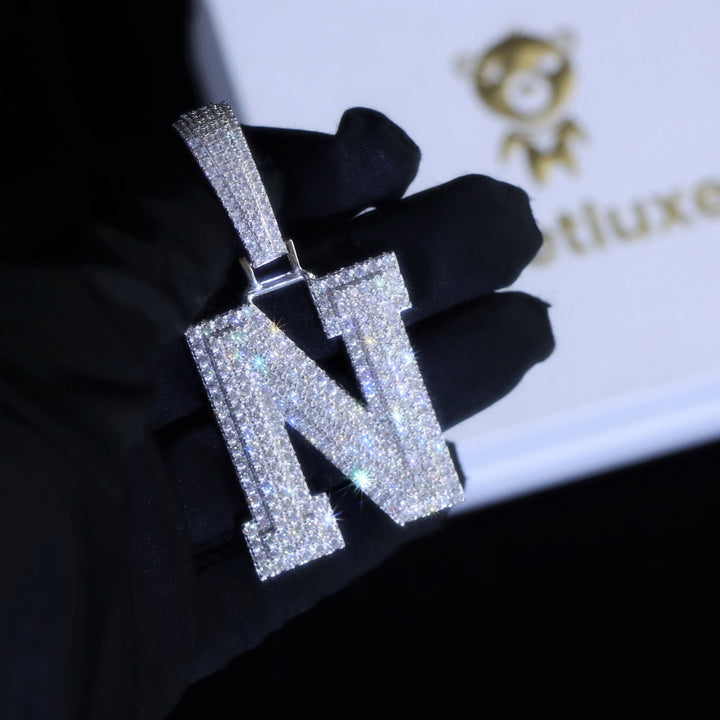 Bling Baguette Diamant Personnalisé Lettre Collier Pendentif