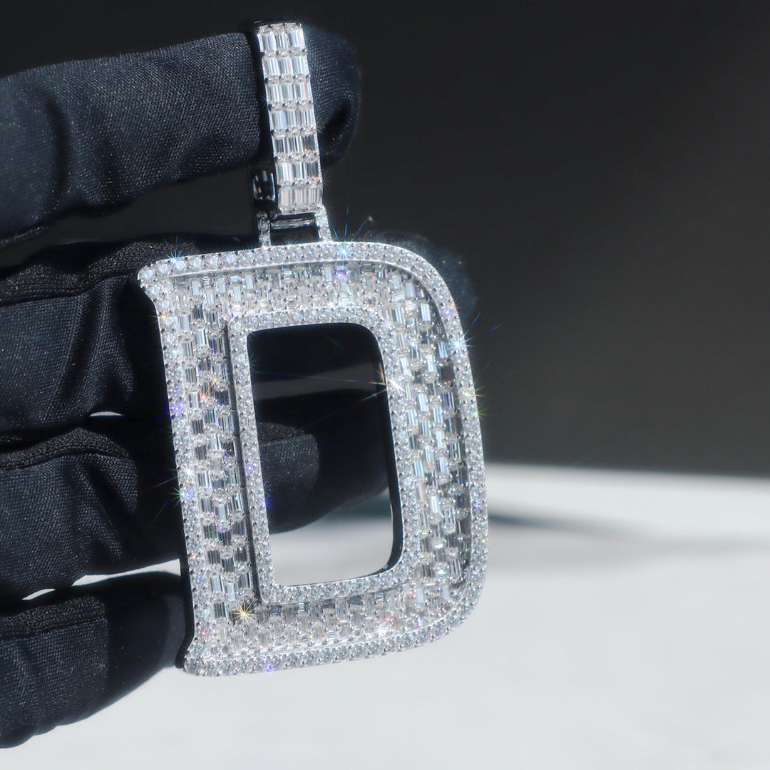 Moissanite Baguette Diamond Initial Pendant in Sterling Silver