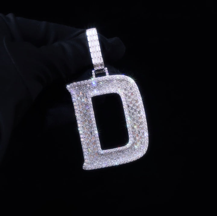 Moissanite Baguette Diamond Initial Pendant in Sterling Silver