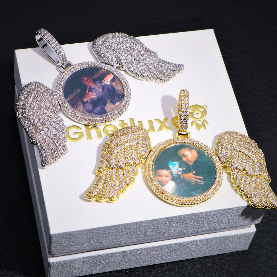 Bling Bling Custom Photo Pendant with Angel Wings