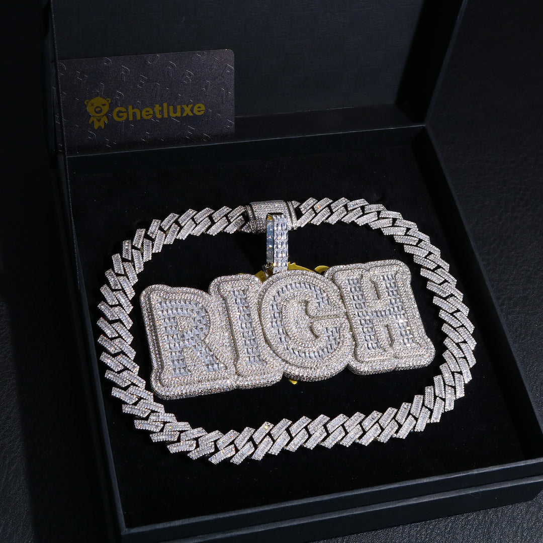 Bling Baguette Diamond Custom Letter Necklace Pendant